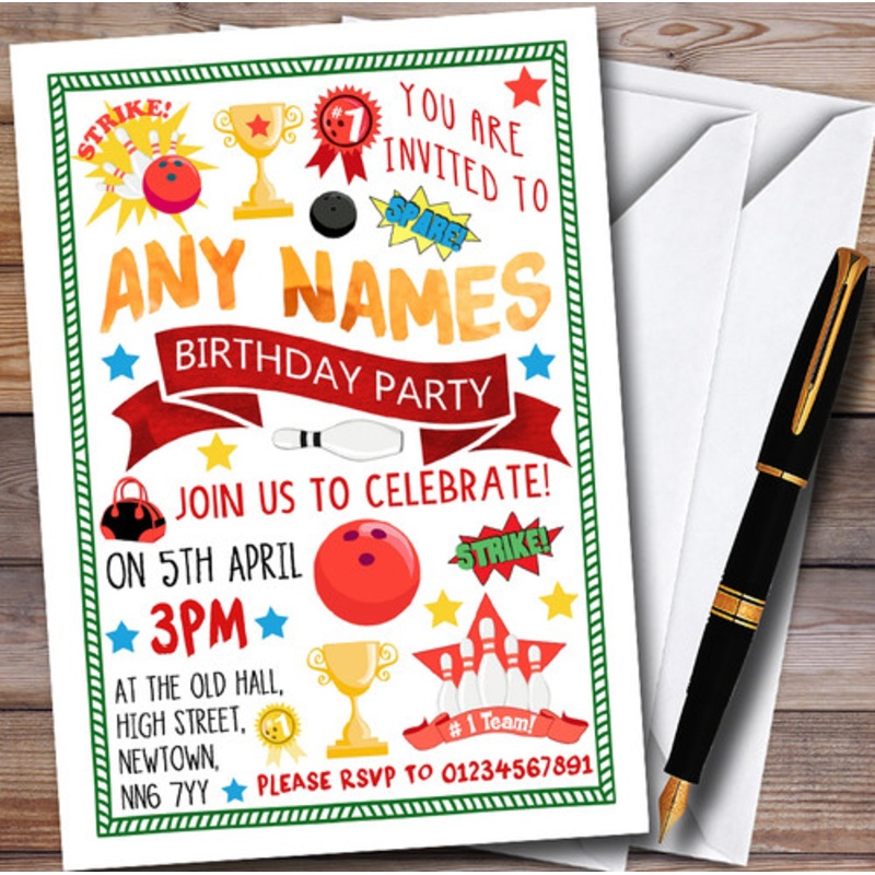 Bowling Ball and Skittles Personalised Children’s Party Invitations – The Card Zoo