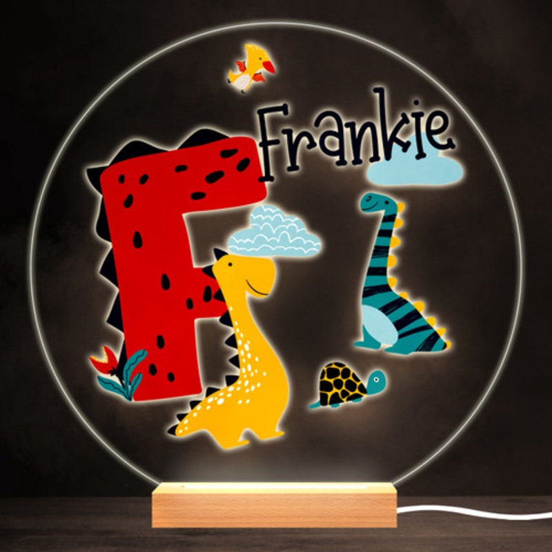 Dinosaur Alphabet Letter F Colourful Round Personalised Gift Lamp Night Light – The Card Zoo