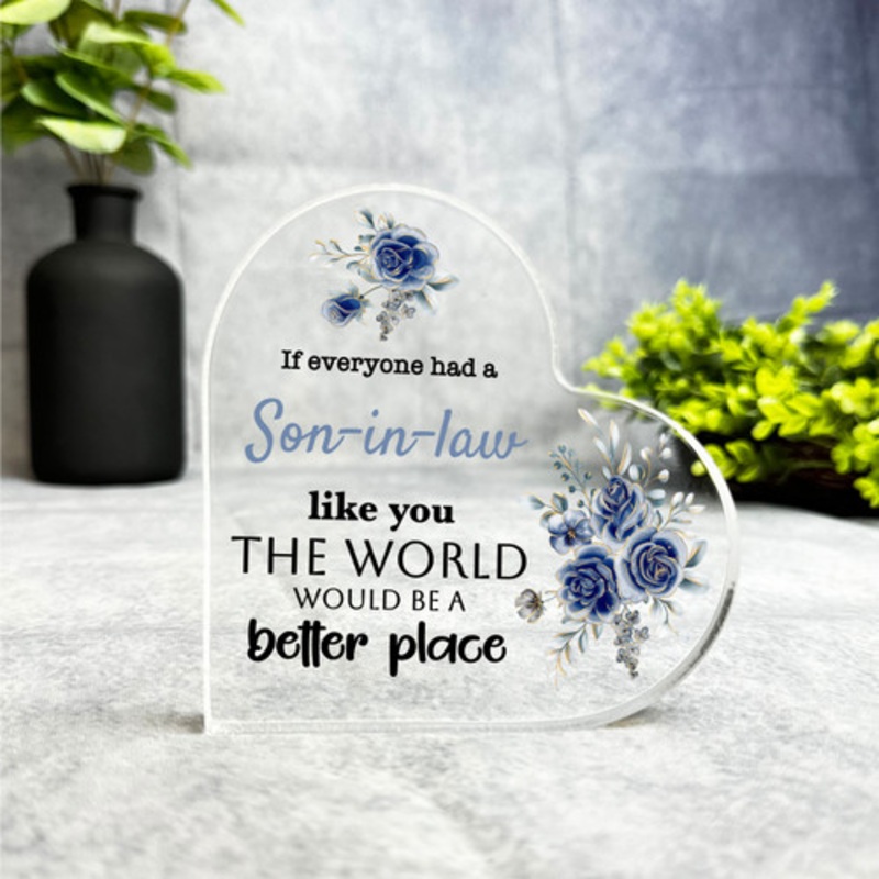 Gift For Son-In-Law Blue Floral Side Heart Keepsake Plaque Ornament Present – The Card Zoo