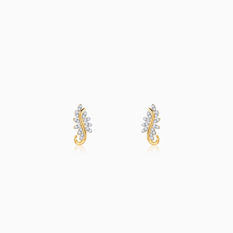 Gold Leafy Brilliance J Studs Diamond Earrings