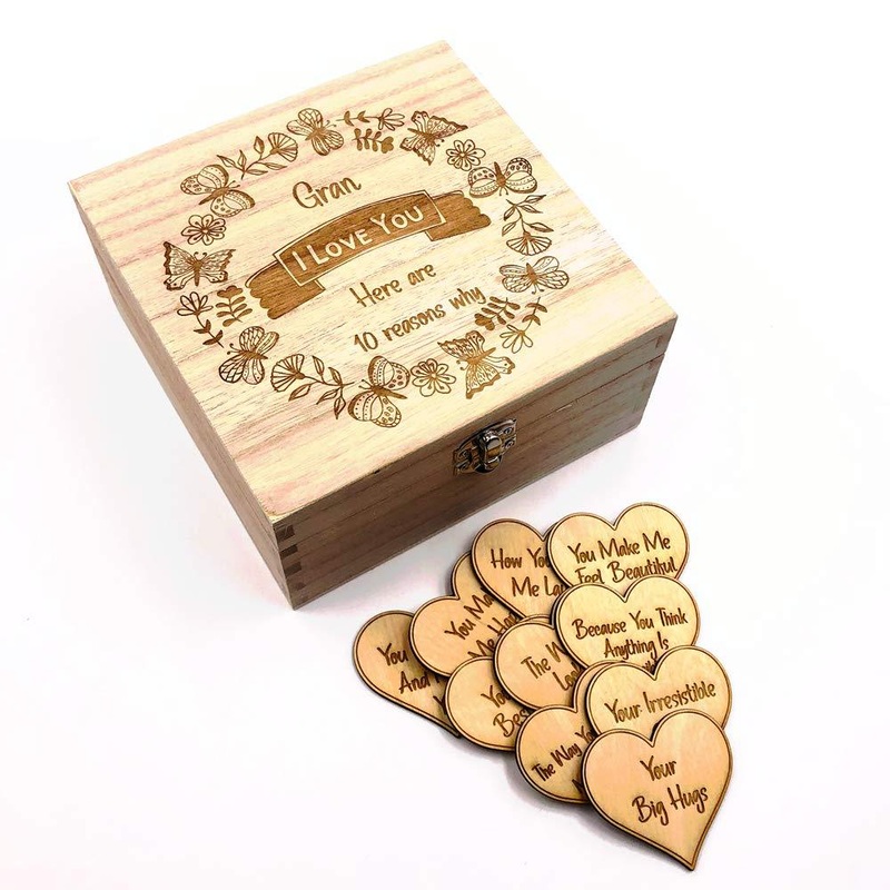 Gran Gift 10 Reasons why I Love You Wooden Box and Hearts