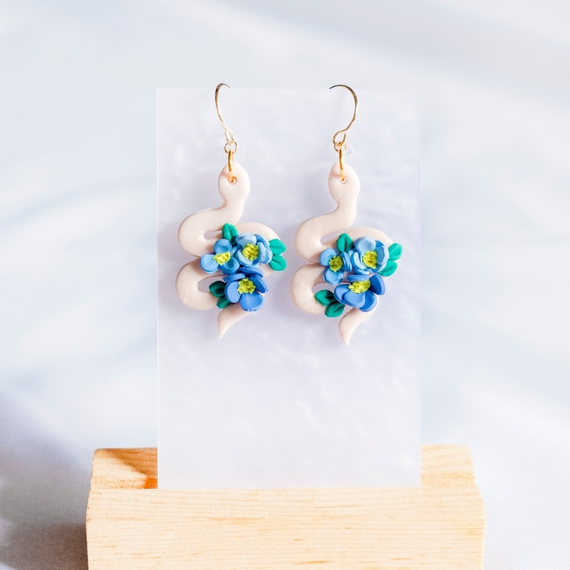 Serpentine Blossom Blue Floral Snake Polymer Clay Earring (Nationwide Delivery)