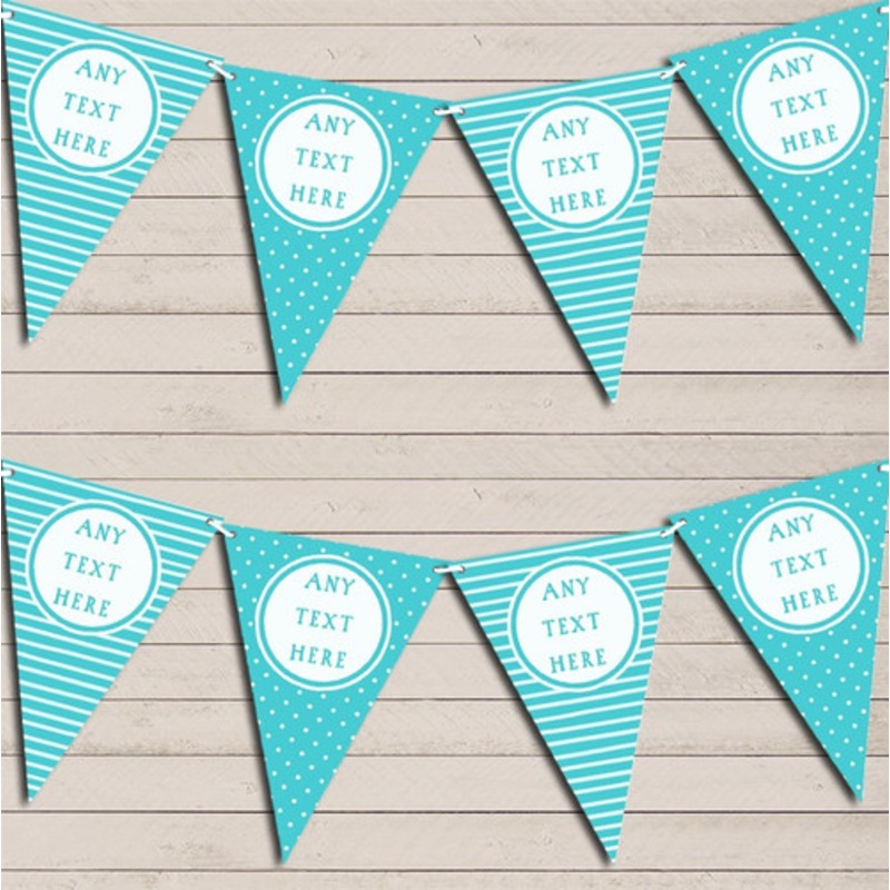 Stripes and Polka Dot Aqua Blue Personalised Birthday Bunting – The Card Zoo