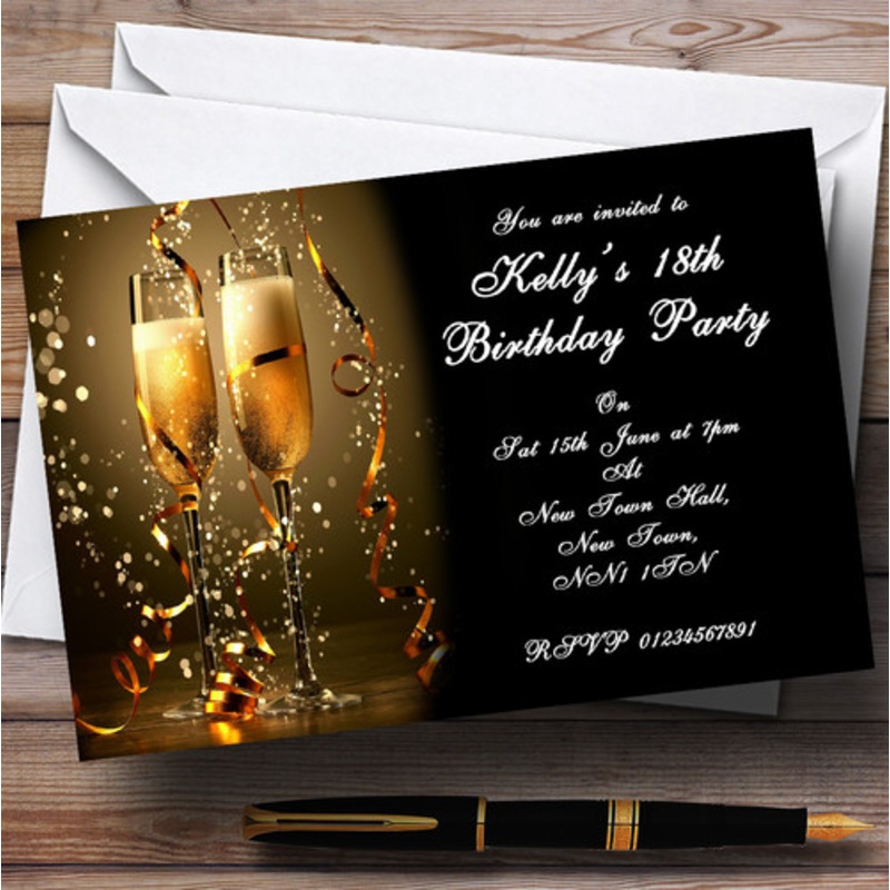 Black Champagne Personalised Party Invitations – The Card Zoo