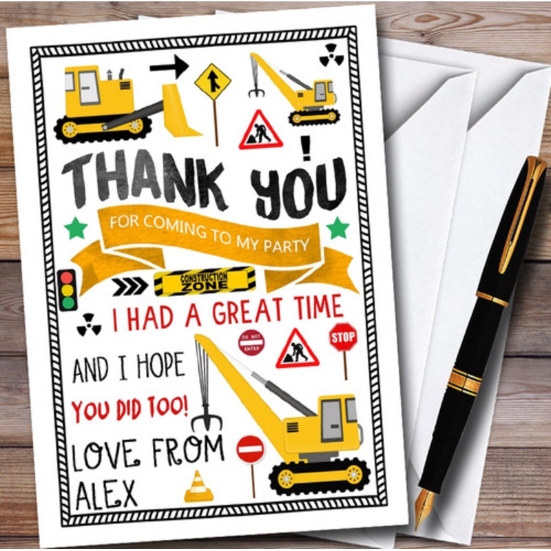 Building Digger Construction Children’s Birthday Party Thank You Cards – The Card Zoo