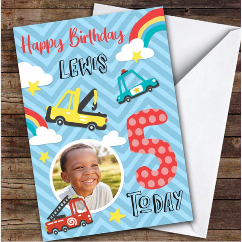 Car Fire truck Police Digger Photo 5th Custom Personalised Birthday Card – The Card Zoo