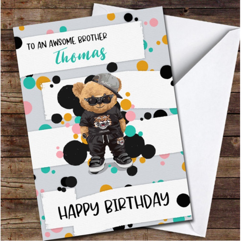 Cool Bear Awesome Brother Happy Birthday Personalised Birthday Card – The Card Zoo
