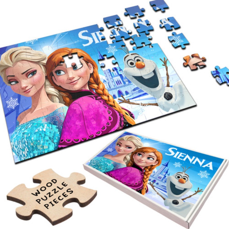 Frozen Film Characters Kids Children’s Gift Personalised Wooden Jigsaw Puzzle – The Card Zoo