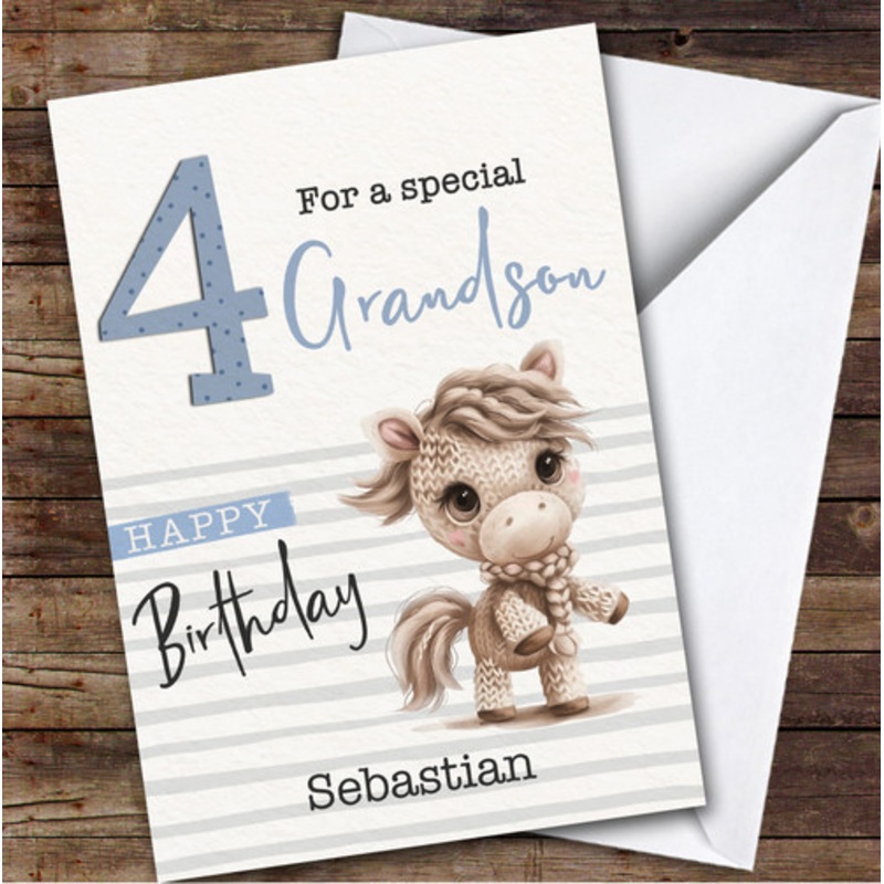 Grandson 4th Baby Horse Boys Custom Personalised Birthday Card – The Card Zoo