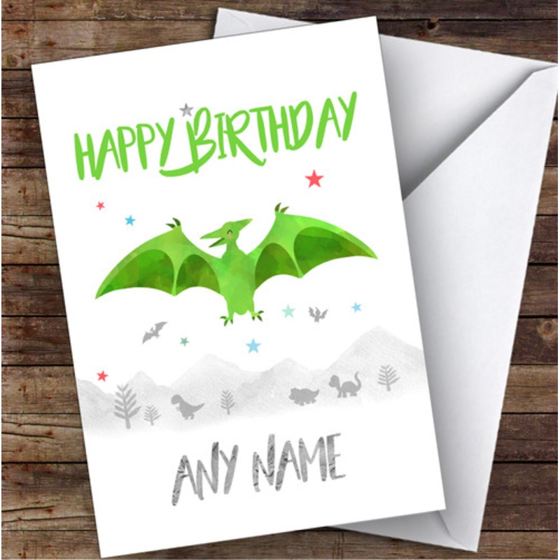 Green Dinosaur Kid’s Watercolour Children’s Kids Personalised Birthday Card – The Card Zoo