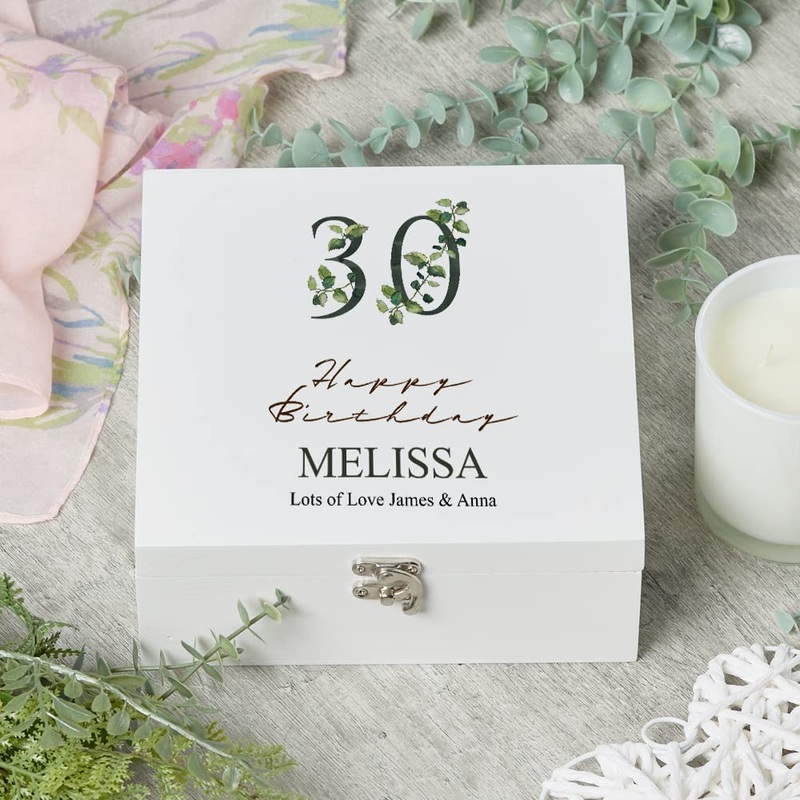 Personalised 30th Birthday Green Leaf Design Keepsake Wooden Gift Box