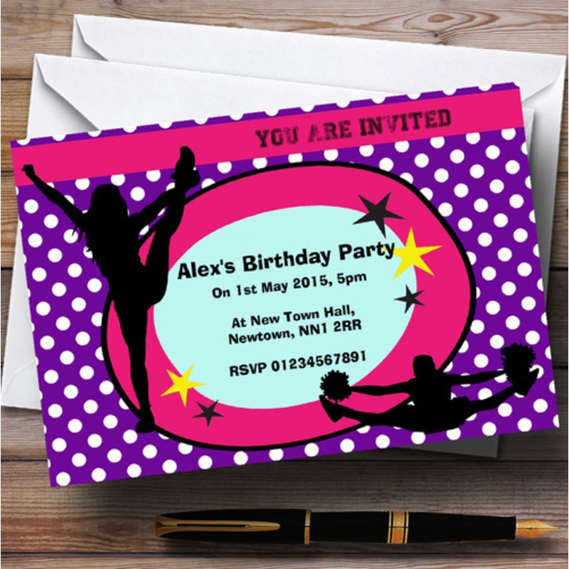 Purple Cheerleader Personalised Birthday Party Invitations – The Card Zoo