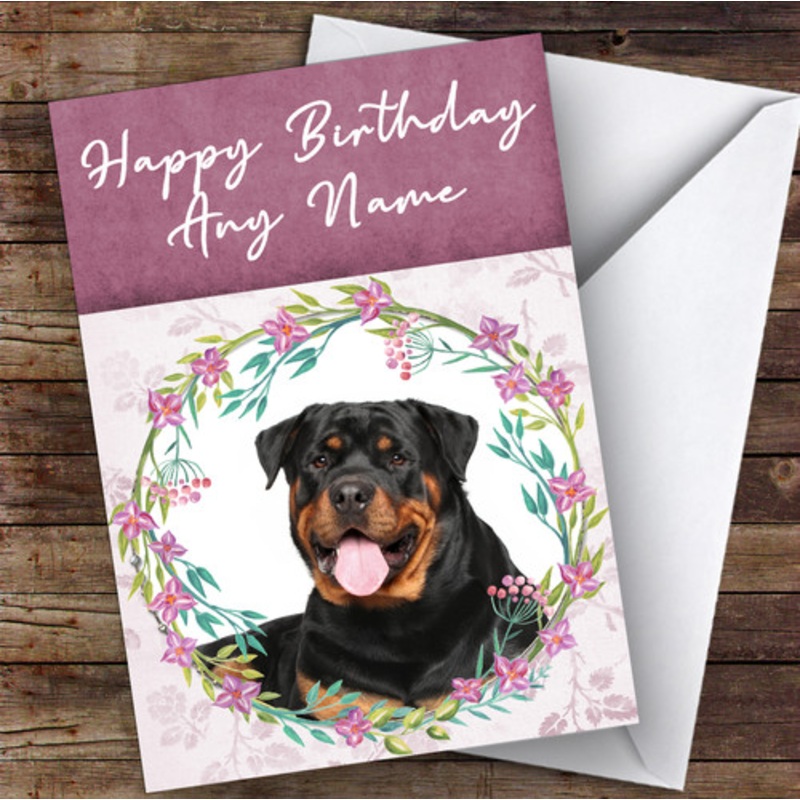 Rottweiler Dog Pink Floral Animal Personalised Birthday Card – The Card Zoo