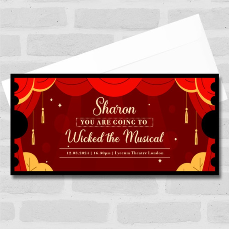 Theatre Curtains Gift Any Show Personalised Surprise Ticket Gift Voucher – The Card Zoo