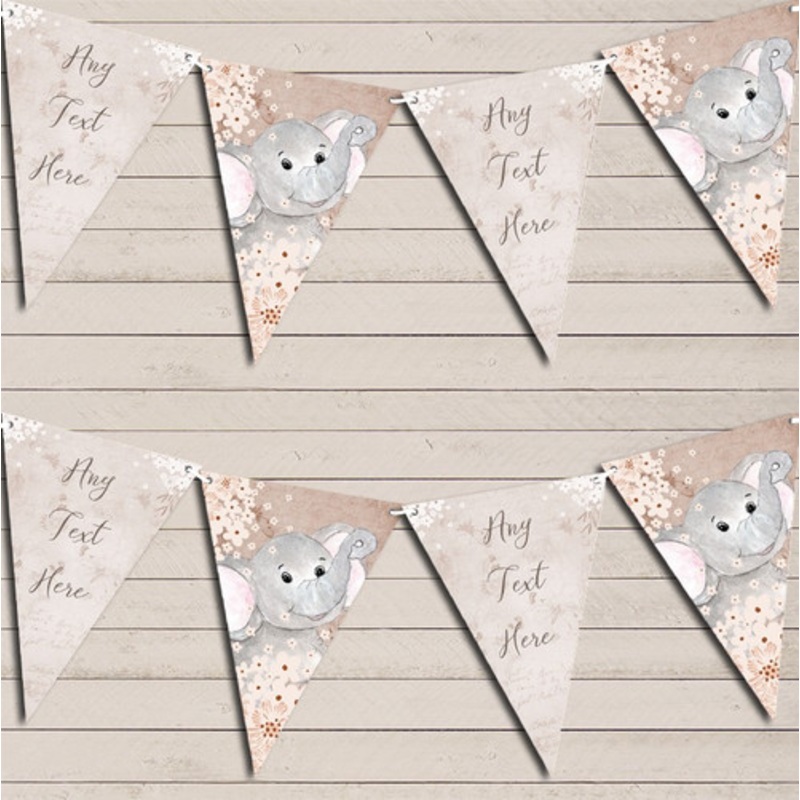 Vintage Woodland Baby Elephant Rustic Personalised Children’s Birthday Bunting – The Card Zoo