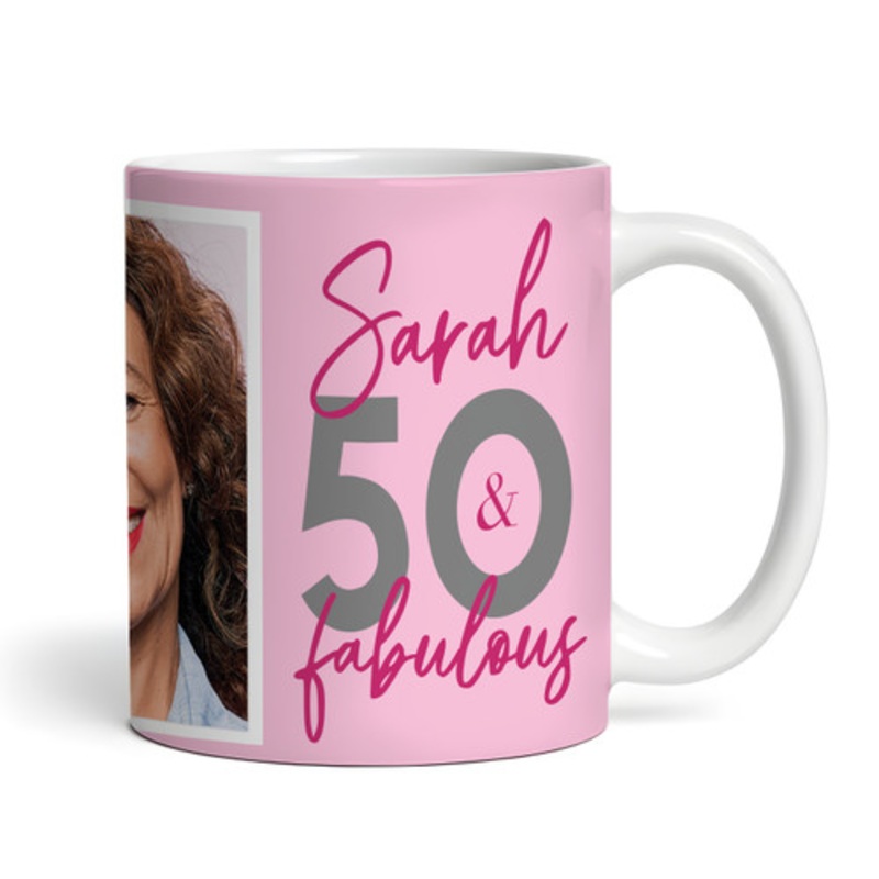 50 and Fabulous 50th Birthday Gift For Her Pink Photo Tea Coffee Personalised Mug – The Card Zoo