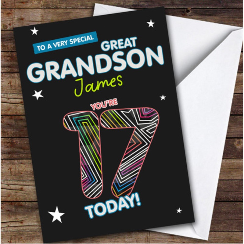 Black Funky 17th Great Grandson Teenager Boys Custom Personalised Birthday Card – The Card Zoo