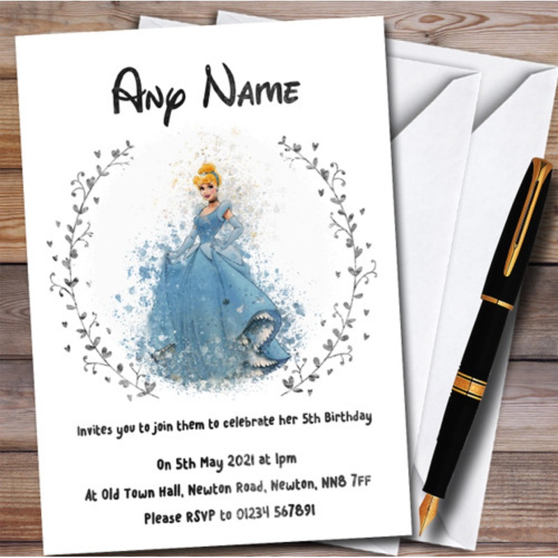 Cinderella Watercolour Children’s Kids Personalised Birthday Party Invitations – The Card Zoo