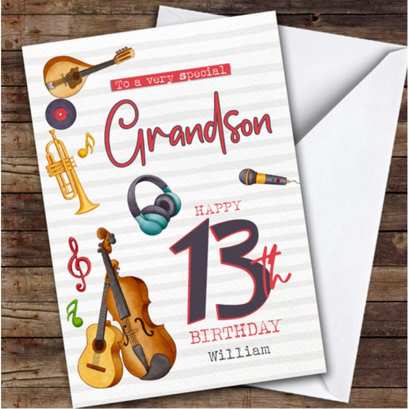 Grandson 13th Music Instruments Teenager Boys Custom Personalised Birthday Card – The Card Zoo