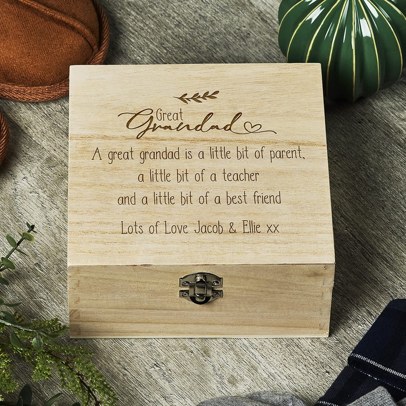 Personalised Great Grandad Sentiment Wooden Keepsake Box Gift Engraved