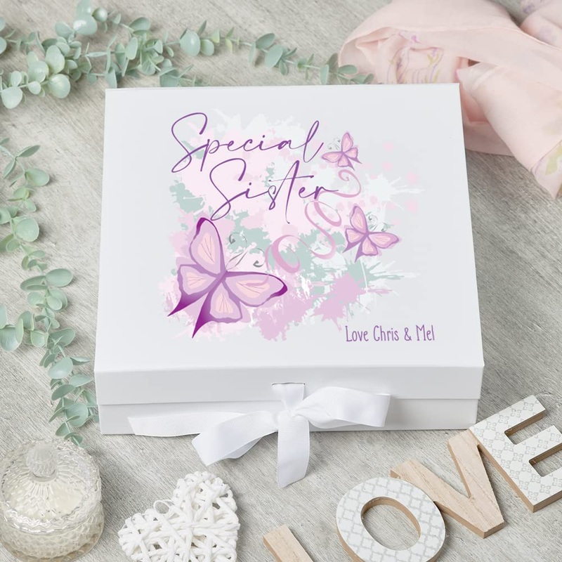 Personalised Special Sister Pink & Purple Butterfly Gift Keepsake Memory Box