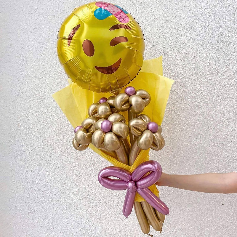 18-inch Get Well Soon Emoji with Chrome Balloon Flower Bouquet