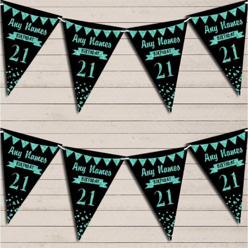Any Age Birthday 18th 21st 30th 40th 50th 60th Black and Aqua Birthday Bunting – The Card Zoo
