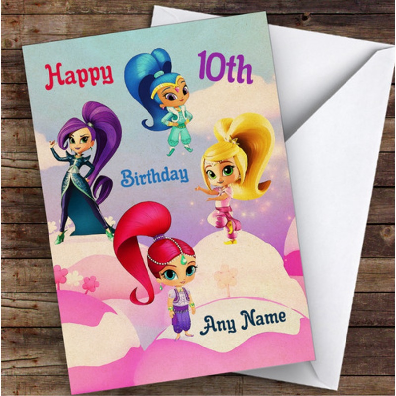 Shimmer And Shine Pink and Purple Children’s Kids Personalised Birthday Card – The Card Zoo