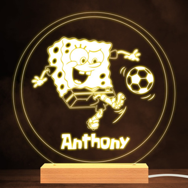 Spongebob SquarePants Football Kid’s Cartoon TV Personalised White Night Light – The Card Zoo