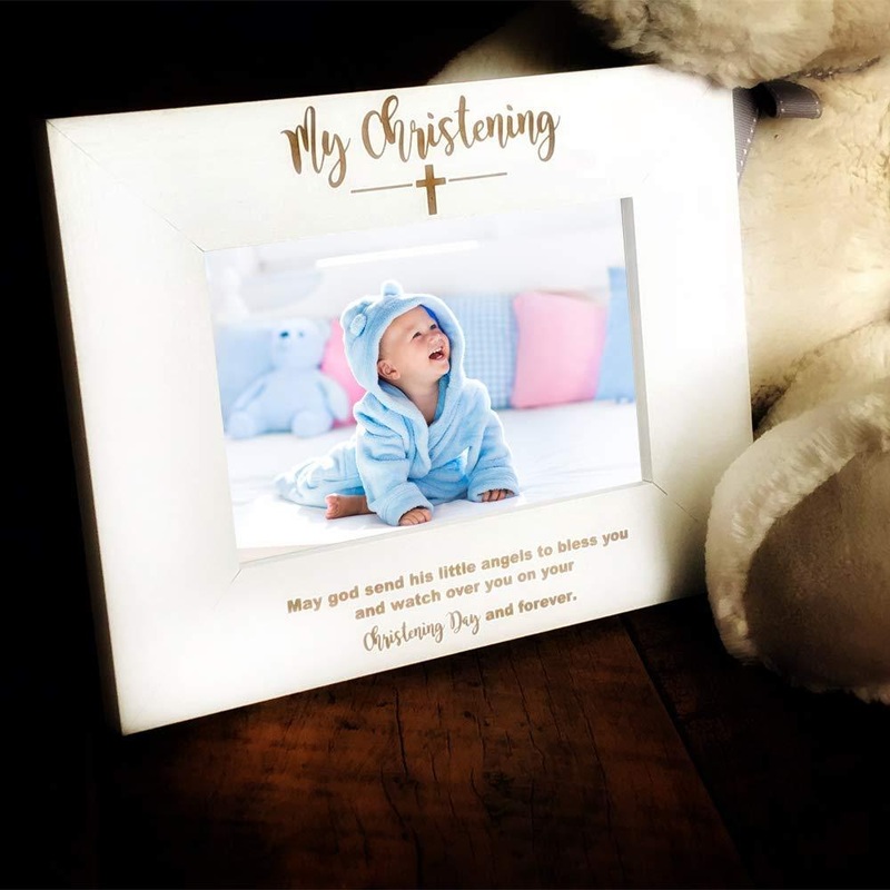 White Wooden Christening Photo Frame Gift