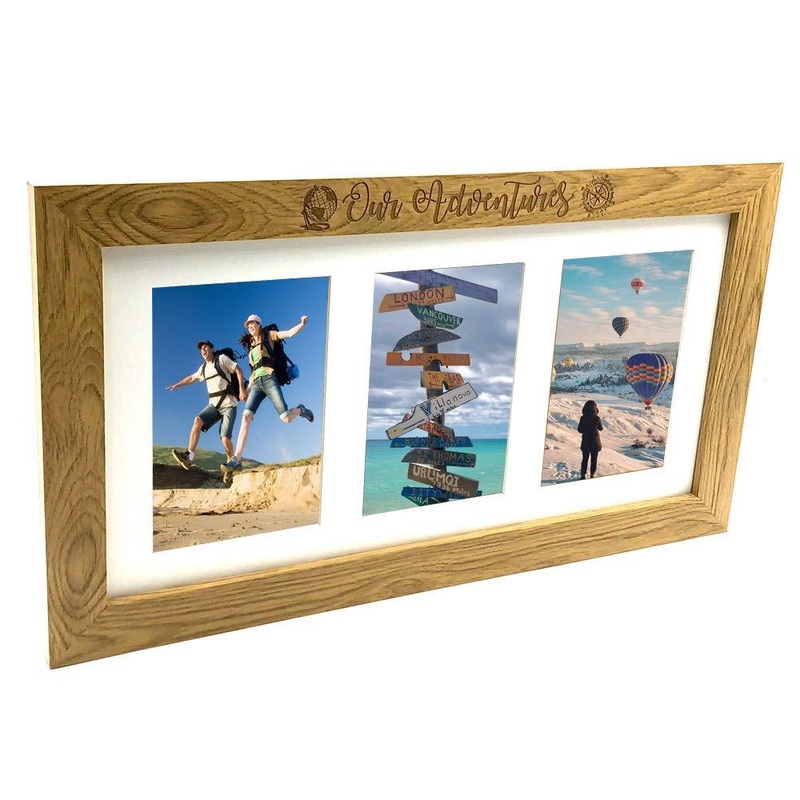 Adventures Travel Holiday Wooden Triple picture photo frame 6 x 4