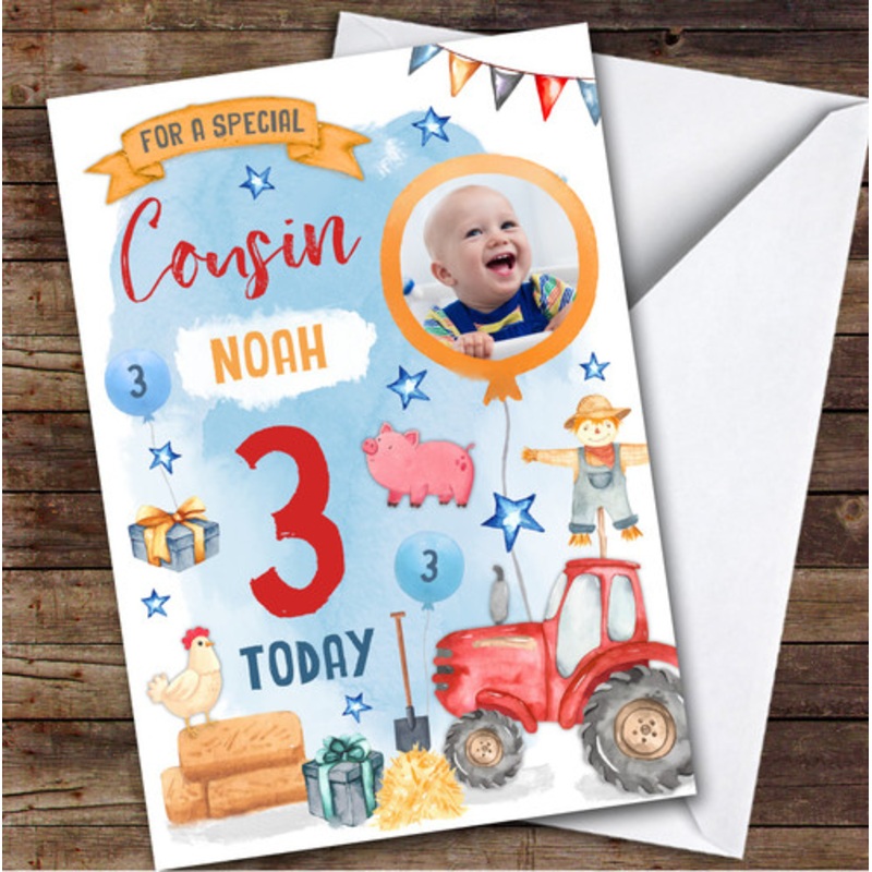 Animal Farm Tractor Photo Cousin 3rd Custom Personalised Birthday Card – The Card Zoo