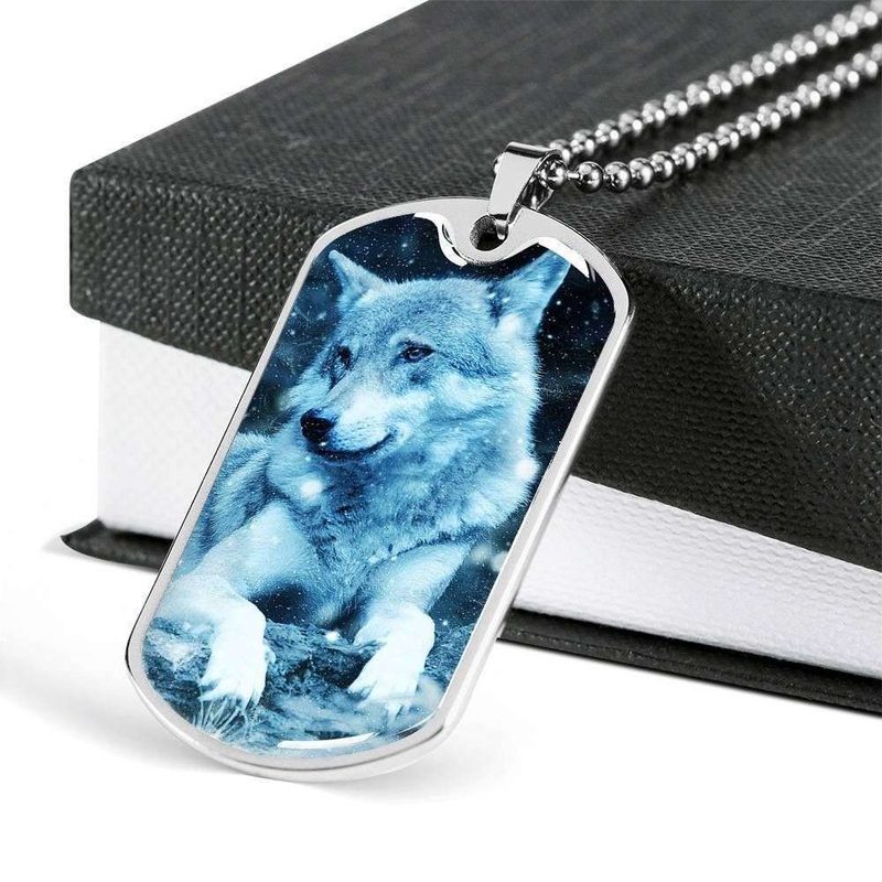 Custom Ice Wolf Dog Tag Military Chain Necklace For Men Dog Tag