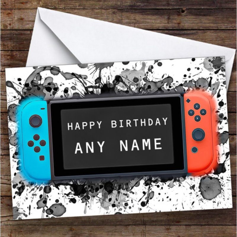 Gaming Switch Splatter Art Children’s Kids Personalised Birthday Card – The Card Zoo