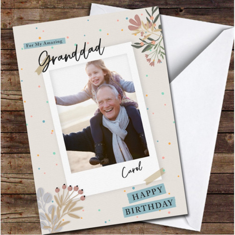 Grandad Birthday Photo Frame With Flowers Card Personalised Birthday Card – The Card Zoo