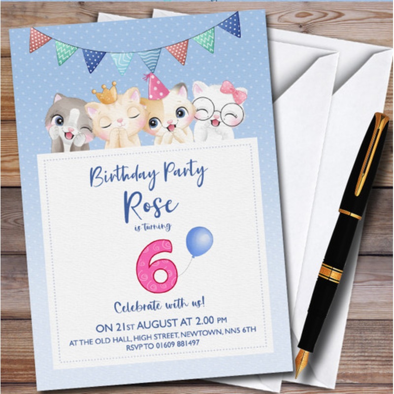 Kittens Cats 6th Personalised Children’s Kids Birthday Party Invitations – The Card Zoo