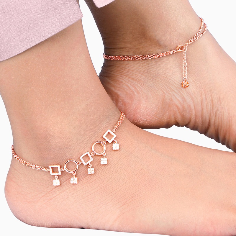 Rose Gold Geometric Anklet|Pair|Single