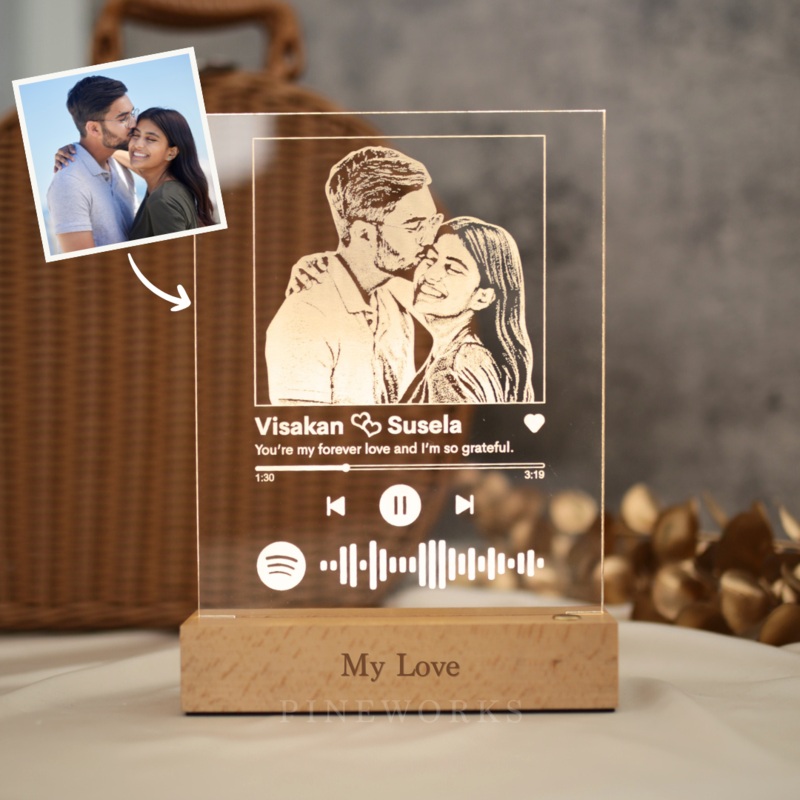 Wireless Spotify Maple Wooden LED Night Lamp