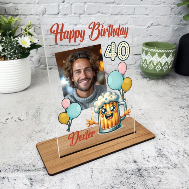 40th Birthday Gift Happy Beer Glass Balloons Photo Personalised Gift Plaque – The Card Zoo