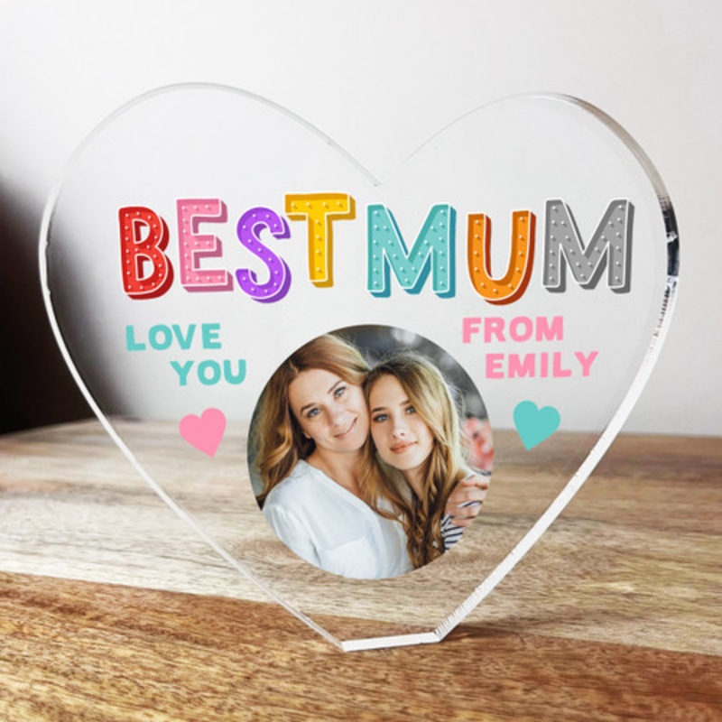 Best Mum Names Photo Clear Heart Shaped Personalised Gift Acrylic Block Ornament – The Card Zoo
