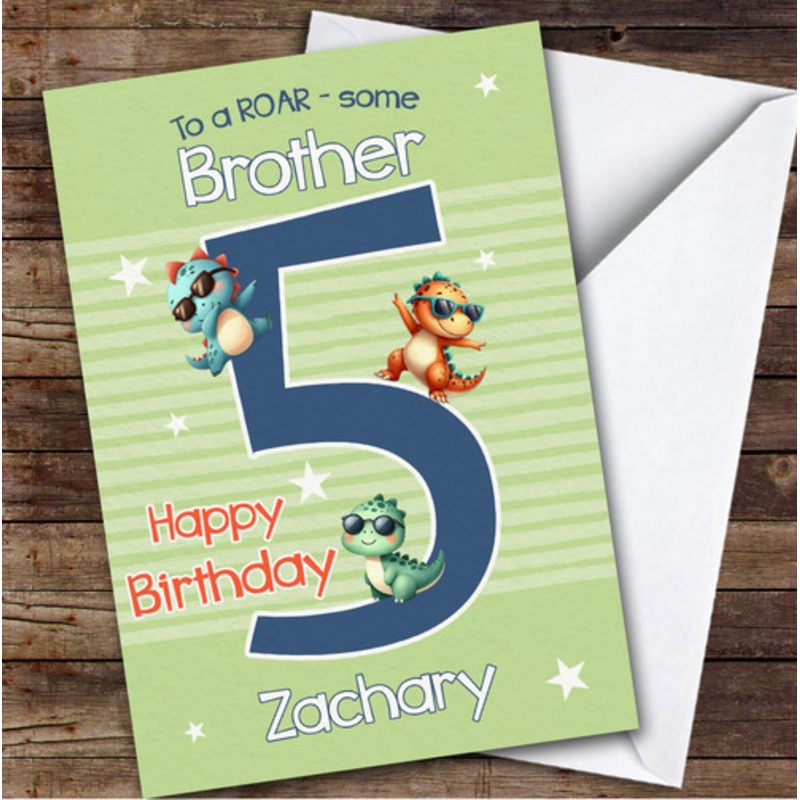 Brother 5th Cool Dinosaur Boys Custom Personalised Birthday Card – The Card Zoo