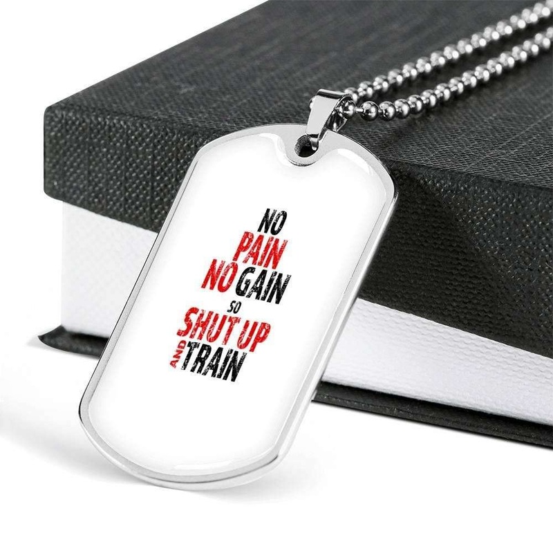 Custom No Pain No Gain Dog Tag Military Chain Necklace Dog Tag