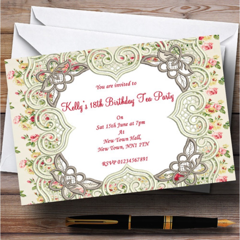 Kidston Inspired Floral Vintage Garden Tea Personalised Party Invitations – The Card Zoo
