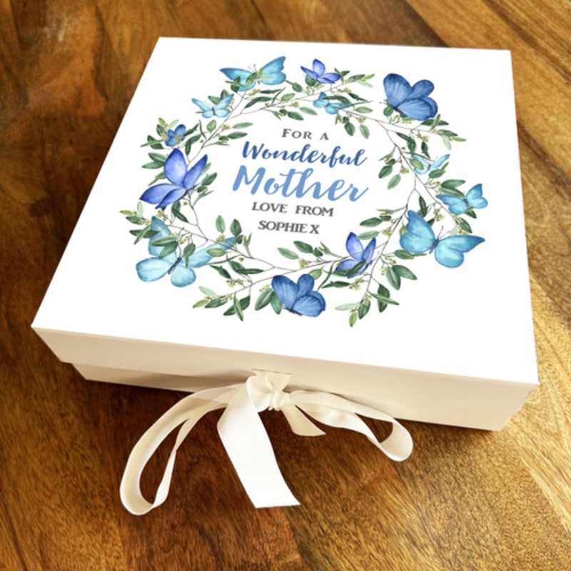 Mum Blue Butterfly Mother’s Day Birthday Square Keepsake Memory Hamper Gift Box – The Card Zoo