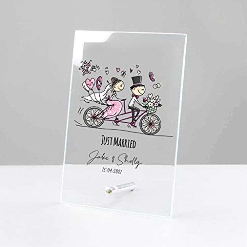 Personalised Just Married Wedding Day congratulations Large Glass Plaque Gift