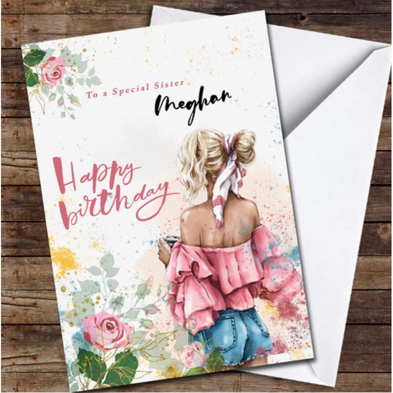 Pink Special Sister Stylish Girl In Jeans Shorts Personalised Birthday Card – The Card Zoo