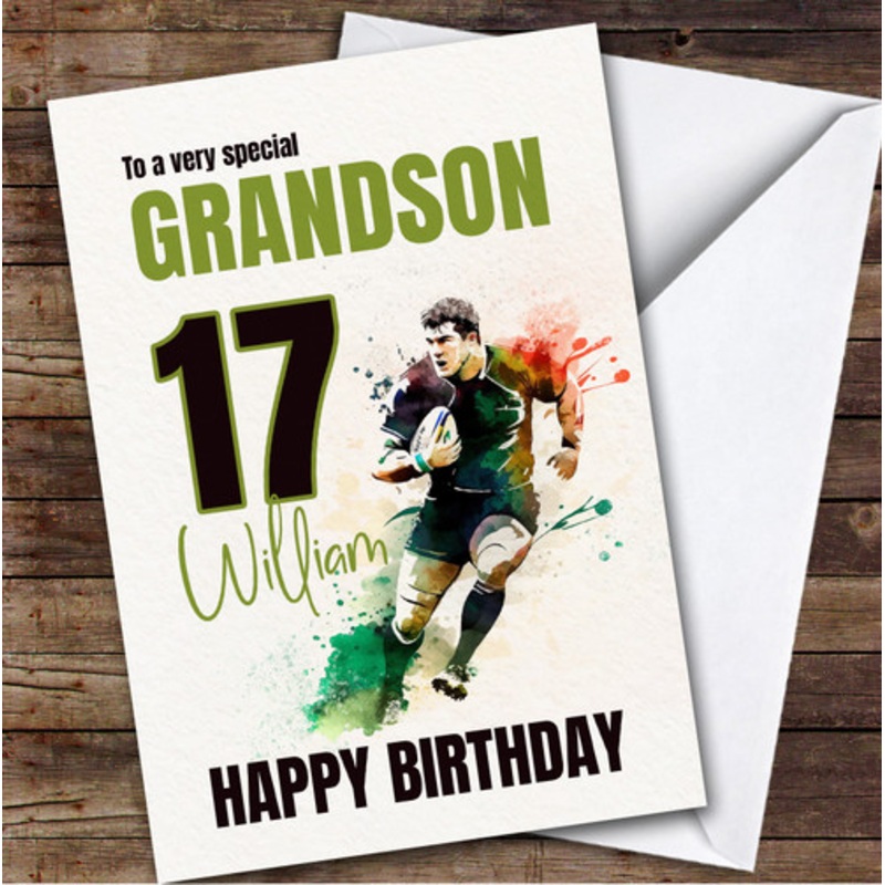 17th Grandson Splash Rugby Player Teenager Boys Personalised Birthday Card – The Card Zoo