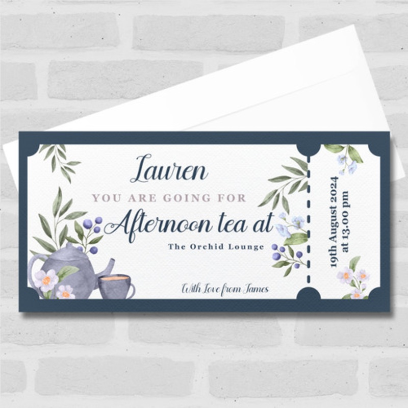 Blue Teapot Going For Afternoon Tea Personalised Surprise Ticket Gift Voucher – The Card Zoo