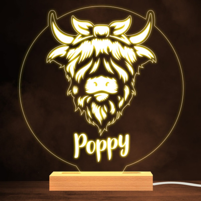 Highland Cow Cute Bow Warm White Lamp Personalised Gift Night Light – The Card Zoo
