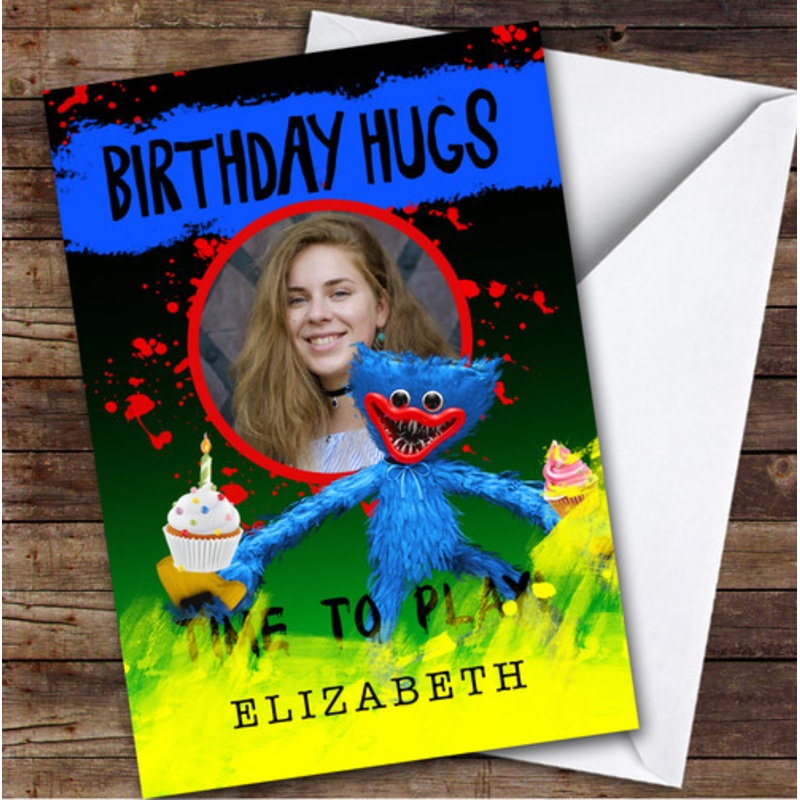 Huggy Wuggy Character Hugs Photo Kids Personalised Children’s Birthday Card – The Card Zoo